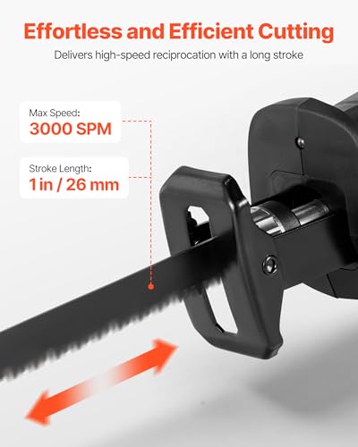 Image of VEVOR Cordless Reciprocating Saw, 20V Brushless Reciprocating Saw with Battery, 3000 SPM Variable Speed, 1 inch Stroke Length Charger, 8 Blades, and Carrying Bag, for Wood, Metal and Plastic Cutting