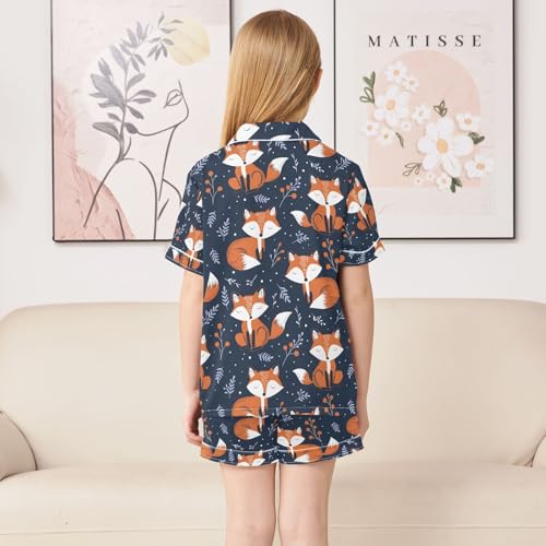 ALAZA Fox Berry Leaf Pajamas Satin Pajama Set Short Sleeve Button Down Sleepwear4