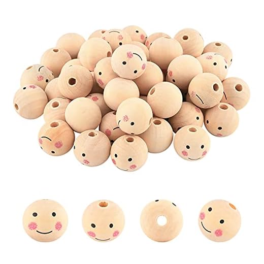 PH PandaHall 50pcs Wooden Beads 25mm Wood Beads Natural Wood Beads Loose Beads with Face for Chiristmas Tree Wreath DIY Key Chain Angel Craft Jewelry Making, 5.5mm Hole