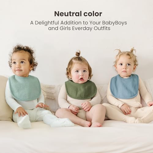 Image of Konssy 8-Pack Muslin Baby Bibs, Adjustable Fit for Drooling and Teething