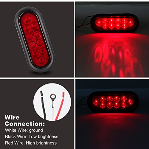 Mcresoar 6 Inch Oval Led Trailer Tail Lights Red&White 10 Led Flush Mount W Grommets And Pigtails Plugs Waterproof 12V Sealed Stop Tail Turn Brake Lights Marker Lights Boat Trailer Rv Trucks #TOP1
