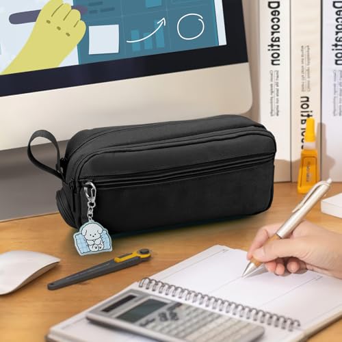 Image of YOPCDJ Large Capacity Pencil Case 4 Compartments, Cute Aesthetic Pencil Bags with Zipper Large Pencil Box, Desk Organizer for College School Teen Girl Boy Men Women, Makeup Bag (Black)