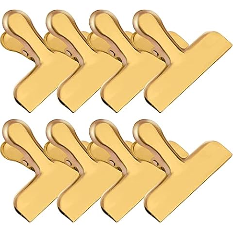 8 Pack Gold Chip Clips, Stainless Steel 3 x 2.4 Inch Heavy Duty Large Bag Clips for Coffee Snack Bread Potato Bags Kitchen &Office Usage Metal Clips Cover