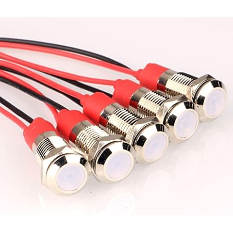 Gebildet 5pcs 8mm wasserdichte Signallampe, 3V-4,5V-5V-6V-7,5V-9VDC Energiesparende LED Metall Anzeigeleuchte mit Kabel (Weiß) Cover