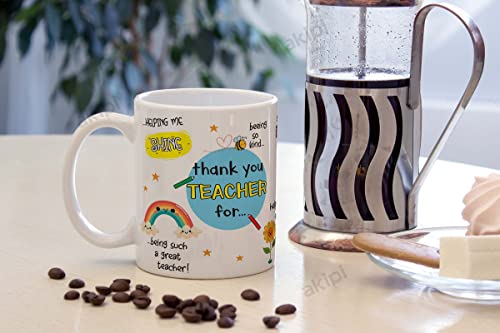 Image of Thank You Teacher Mug, Best Teacher Gift, Teacher Mug, Helping Me To Grow Ceramic Mug 11Oz Designer Coffee /Tea Cup Arm570, 325 Milliliter - 325 Ml