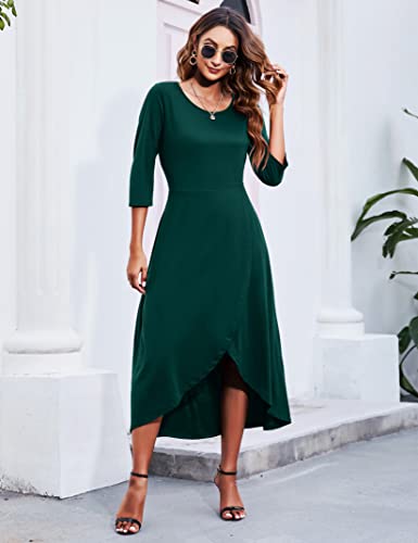 Missky Dark Green Formal Maxi Dress For Women Split High Low Hem Dresses For Women 3/4 Sleeve Round Neck Flowy,Dark Green-3/4 Sleeve Xxl #TOP3