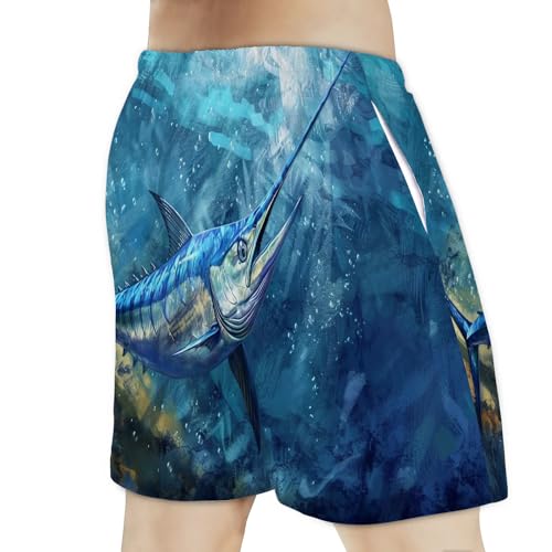 Mens Swim Trunks Blue Marlin Quick Dry Board Shorts with Mesh Lining3