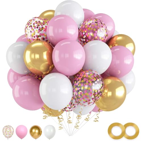 Image of 60PCS Gold Pink and White Balloons,White Pink and Gold Balloon Arch Kit,Suitable for Confession Proposal Wedding Girl Birthday Baby Shower Party Decoration