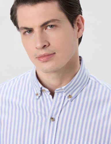 Image of Symbol Premium Mens Striped Oxford Smart Casual Shirt | 100% Cotton | Button-Down Collar | Regular Fit