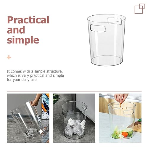 Image of Alipis 1Pc Transparent Rubbish Bin with Handle Waste Basket Office Trash Can Small Trash Can Round Plastic Garbage Can for Bathroom, Kitchen, Dorm, Bedroom(Clear,Large).