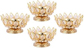 phareLamp Presents Brass Bowl Crystal Diya Round Shape Kamal Deep Akhand Jyoti Oil Lamp for Puja and Home Dcor SmallPack of 4 #Sr-828#Aport-828