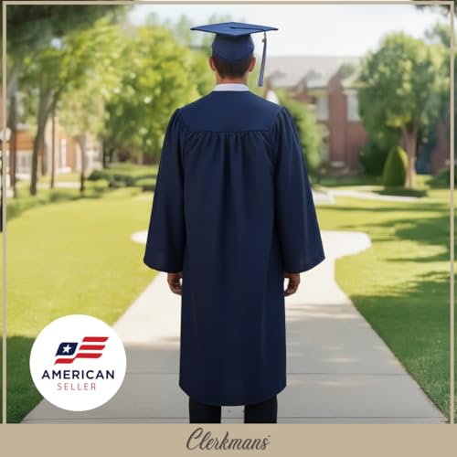 Image of CLERKMANS Unisex Matte Graduation Cap Gown Tassel Package, High School and University