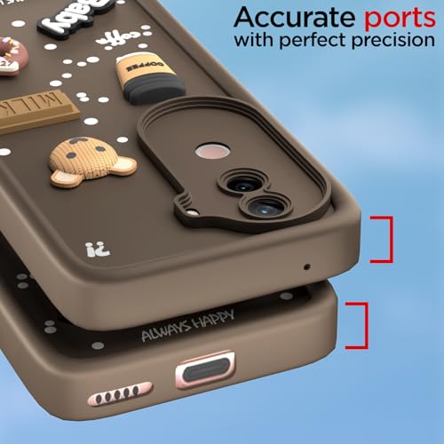 Image of Outlouders Back Cover for iQoo Z9s 5G / Vivo V40e 5G | 3D Cartoon Cute Fun Bear | Silicone Full Body Protection Bumper Case (Brown)