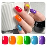 GAOY Neon Bright Gel Nail Polish Set, 6 Colors Summer Orange Hot Pink Glow in Dark, Soak Off UV Light Cure Gel Polish Kit for Nail Art DIY at Home