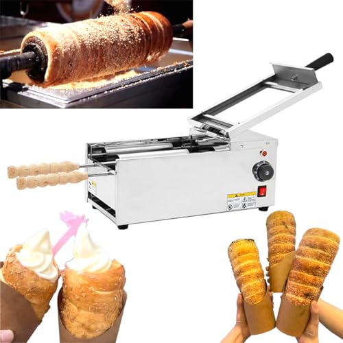 Comparison: Best Commercial Oven For Baking Cakes 6 INTBUYING 110V Chimney Cake Roll Oven Maker Chimney Cake Oven Machine 1500W Stainless Steel Ice Cream Cone Maker with 2pcs Baking Tools and Wooden Handles for Commercial and Home Use
