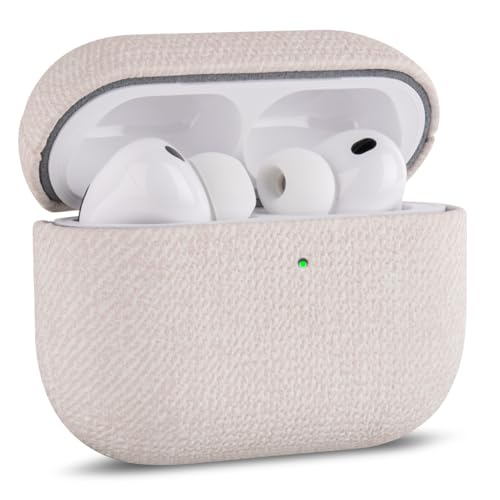 Image of Haobobro Handmade Case - for AirPods Pro 3 Case Cover - Selected Skin-Friendly Vegan Leather, Woolen Fabric Cloth Style, Drop Protective Hard Cover for AirPods Pro 3rd Generation Earbuds - White