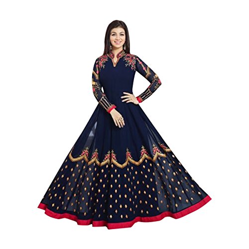 Robe Anarkali sur mesure bleu ethnique résolvant les problèmes de taille standard