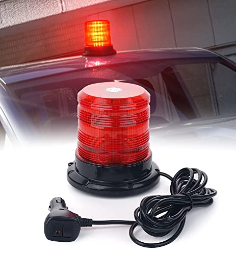 LUMENIX 60 LED Mini Beacon Strobe Lights Forklift Rooftop Rotating Warning Flashing Light Magnetic/Screw Mount for POV Emergency Vehicle Fire Trucks UTV ATV Tractors Firefighter Ambulance - Red