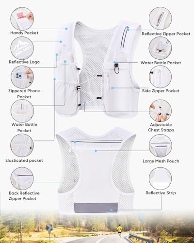 Image of Zelvot Running Vest for Women Men, US Patent, Adjustable Chest Straps Running Hydration Vest with 500ml Soft Flask, Lightweight Reflective Hydration Backpack for Marathon