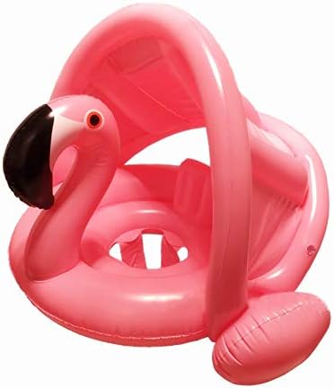 mciskin Flamingo Baby Pool Float with Canopy Inflatable Swimming Floats for Kids,Swimming Ring with Safety Seat Infant Floaty,Toddler Swimming Pool FloatPink