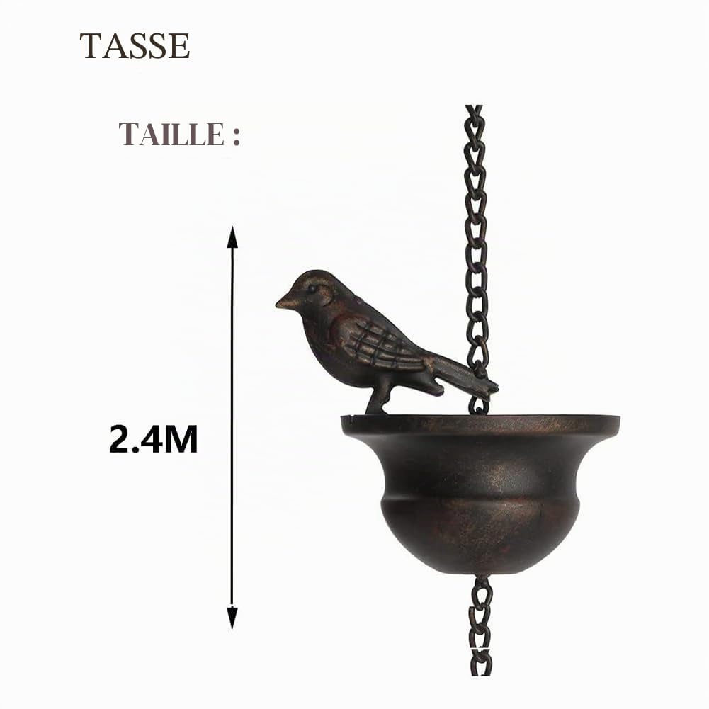 1 chaîne de pluie pour gouttières, oiseaux mobiles sur gobelets, jeux de pluie avec crochet de suspension et oiseaux