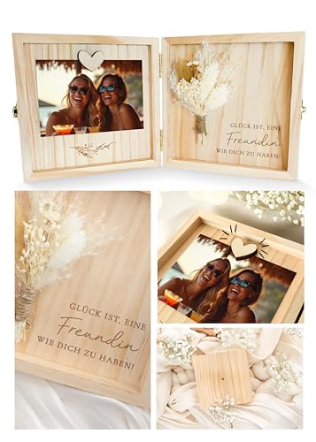 Joli Coon Freundin Geschenk - Glück ist es eine Freundin wie Dich zu haben Holzbox - Hochwertige Geschenk Holzbox 14 x 14 x 3 cm