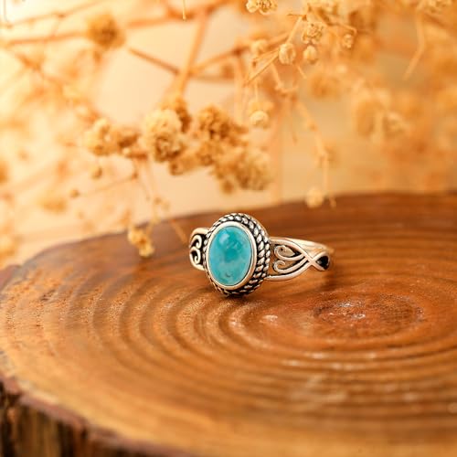 Adjustable Rings for Women 925 Sterling Silver Rings Womens Vintage Rings with 6 * 8mm Oval Teal Turquoise/Turquoise/Moonstone/Opal Statement Rings Fit Women Size 6-93