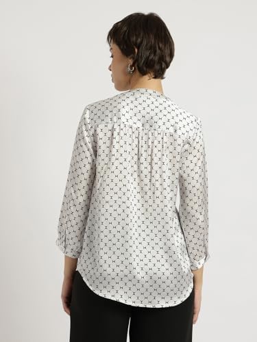 Image of FableStreet Women Formal & Casual Top | V-Neckline with Gathered Back Detail & Three-Quarter Sleeves | Premium Satin Fabric for Office Wear & Sophisticated Outings