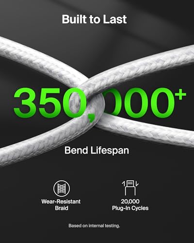 Image of Belkin 2-in-1 USB C to USB C Cable 140W, 5ft Braided Dual Charging Cable - Fast-Charging Combo Cord w /Smart Power Sharing for MacBook, iPhone, iPad, Samsung, Pixel, & More - Travel Essentials - White