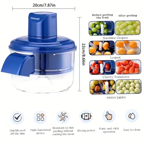 Image of Featwell Electric Grape Peeling Machine, Automatic Vegetable Peeler for Grape Cherry & Garlic Tomato, 20-Second Fast Peeling, Rechargeable & Easy Wash, for Home and Commercial Kitchens