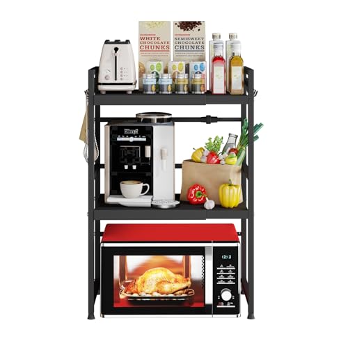 Mointal Support Extensible pour Micro-Ondes, Étagère de Cuisine à 3 Niveau, Support de Micro-Ondes en Acier au Carbone, Organisateur de Rangement pour...