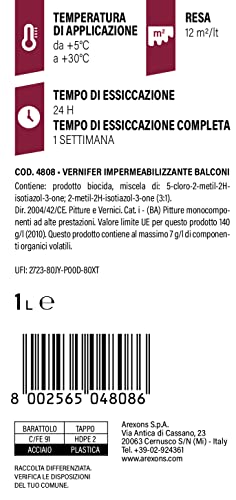 AREXONS Vernifer Impermeabilizzante Balconi e Superfici Trasparente 1L, Protezione Idrorepellente per Tutti i Materiali Porosi, Effetto Antimacchia per Legno, Marmo e Facciate - 4