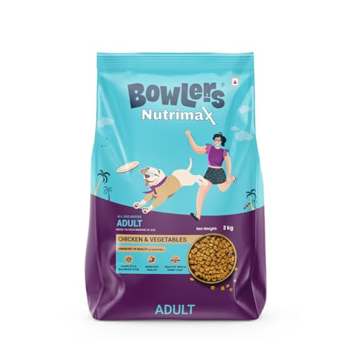 Image of Bowlers Nutrimax Adult Dry Dog Food | Chicken & Vegetables | 3 kg Protein | Smooth Digestion & Healthy Coat | Complete & Balanced Nutrition | Enriched with Essential Amino Acids