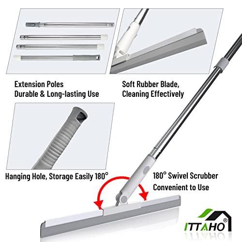 Ittaho Floor Squeegee With Adjustable Long Handle, Remove Water Cleaning Silicone Broom Scrubber For Shower Tile, Floor Surface, Pet Hair, Garage, Household Glass, Window, Concrete Floor #TOP3