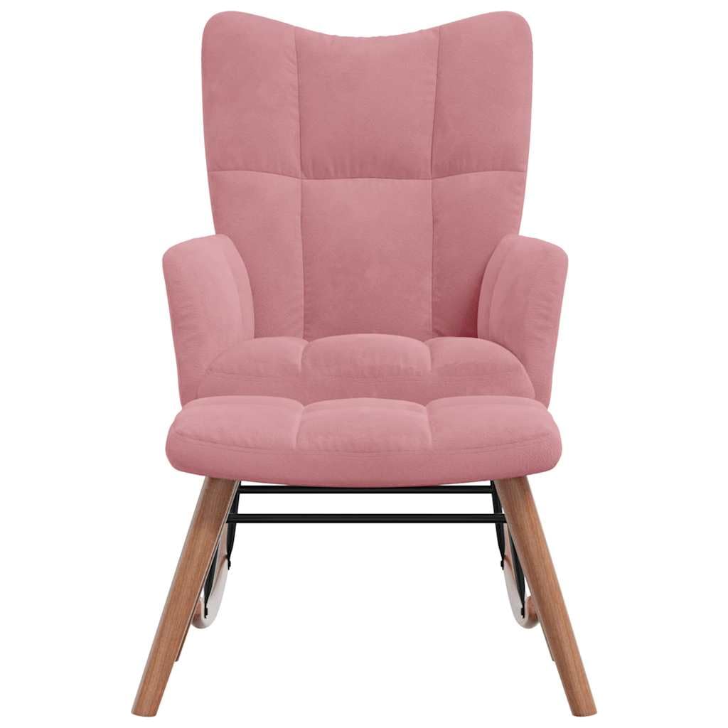 Mecedora moderna para interior con taburete, mecedora con estructura de acero y acolchado grueso, silla de relax con suave terciopelo rosa