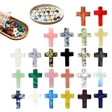 YMTWSRY 24 Stück Kreuz Edelstein, Handschmeichler Kreuze Heilende Kristall Kruzifix für Andachtsgebete Taufe Kommunion Geschenke Tischdeko