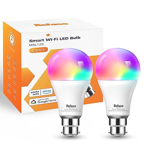 Refoss Smart Light Bulb Alexa b22 Bayonet WiFi Led Bulb 9W with Colour Changing Light, 810LM Dimmable (Warm/Cool) Smart Bulbs Works with Alexa(Echo and Echo Dot), Google Home – 2 Packs