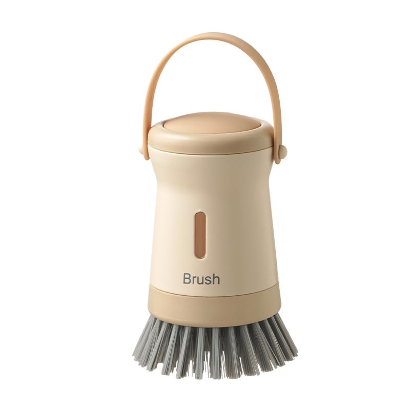 Image of Dishwashing Brush with Soap Dispenser：Dish Brush,for Kitchen Cutlery,Pots and Pans Sink Cleaning,Dishwashing Brush Set with Base (Beige)