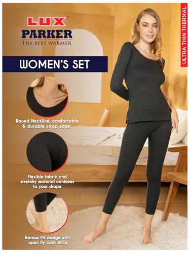 LUX PARKER Women's Round Neck 3/4 Long Slips Premium Thermal Set (Size : 100cm) Black - Image 3 thumbnail