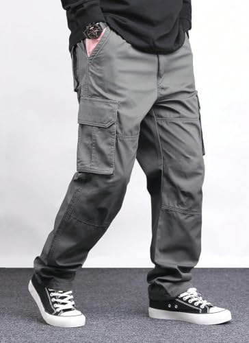 Image of Pure Cotton Cargo Pants for Men | Cargo Pant Man | Elastic Drawstring Waist Straight Fit Lower Pant | Multi-Pocket Utility Trousers for Men | Stylish Comfortable Casual Outdoor Bottom Wear
