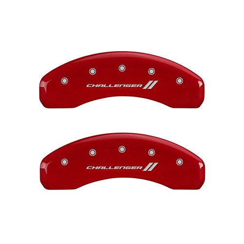 Image of MGP Caliper Covers 12088SCL1RD Challenger ll Engraved Caliper Cover with Red Powder Coat Finish and Silver Characters, (Set of 4)