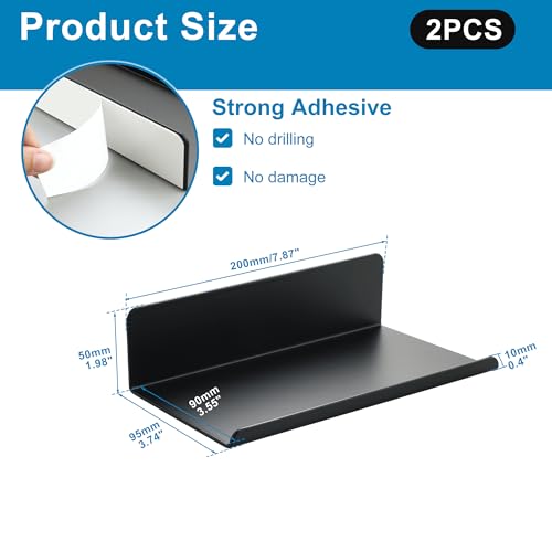 SAYAYO Wandregal Ohne Bohren Schwarz 2 Stück Regal Schwarz 20cm Schweberegal Selbstklebend Regale für Wände für Wohnzimmer, Schlafzimmer, Küche