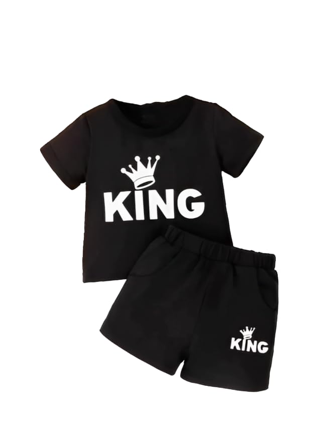 Pankhu"King" Printed Cotton T-Shirt-Shorts/Pullover for Baby Boys and Girls (Born Baby to 6 Years) Black