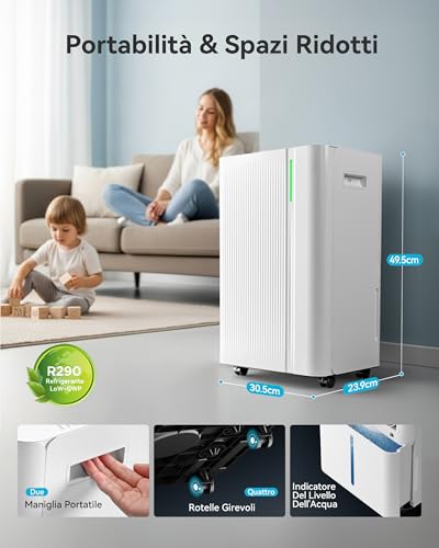 Euhomy 20L/24H Deumidificatore Casa: Deumidificatore Muffa Portatile, 50㎡, Modalità Auto/Asciugatura/Sleep, Timer 24H, Display Umidità, Tanica 4,5 L Estraibile, Scarico Continuo, Per Bagno Cantina - 9