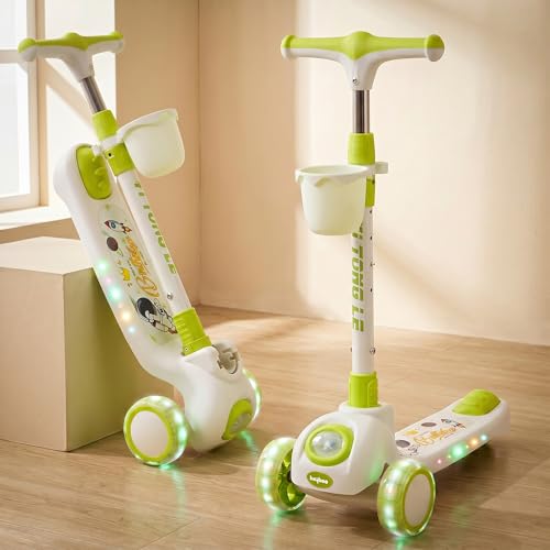Image of Baybee Astro Baby Kick Scooter for Kids | Foldable 3 Wheel Kid Scooter with 4 Height Adjustable, RGB Lights & Music | Skate Scooters with Foot Brake | Runner Scooters for Kids 2 to 10 Years (Green)