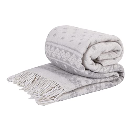 LYHome Merino Decke - Kuscheldecke Tagesdecke Sofa Wolldecke, Blanket Überwurfdecke Sofadecke Wohndecke, Flauschige Couchdecke Merinodecke, Flauschig Warm Plaid (140x200 cm | Hellgrau - Weiß Rentiere)