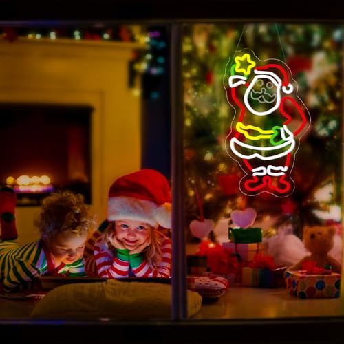 Image of Xuhal Christmas Santa Claus Neon Sign LED Christmas Light up Sign Santa Claus Neon Light USB Powered Acrylic Home Wall Decor for Xmas Party Bedroom Living Room Cafe Bar Outdoor Decorations