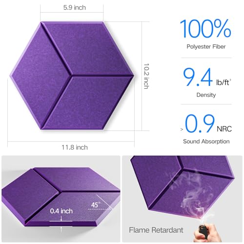 Image of 8 Pack Self-Adhesive Acoustic Panels 12 inch X 10 inch X 0.4 inch -Sound Proof Foam Panels for wall with High Density, Y-Lined Design, Flame Resistant, Absorb Noise and Eliminate Echoe(Purple)