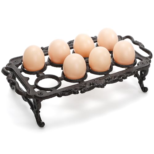 Jucoan Kitchen Countertop Egg Holder, Heavy Duty Rustic Cast Iron Egg Holder Stand for 8 Eggs...