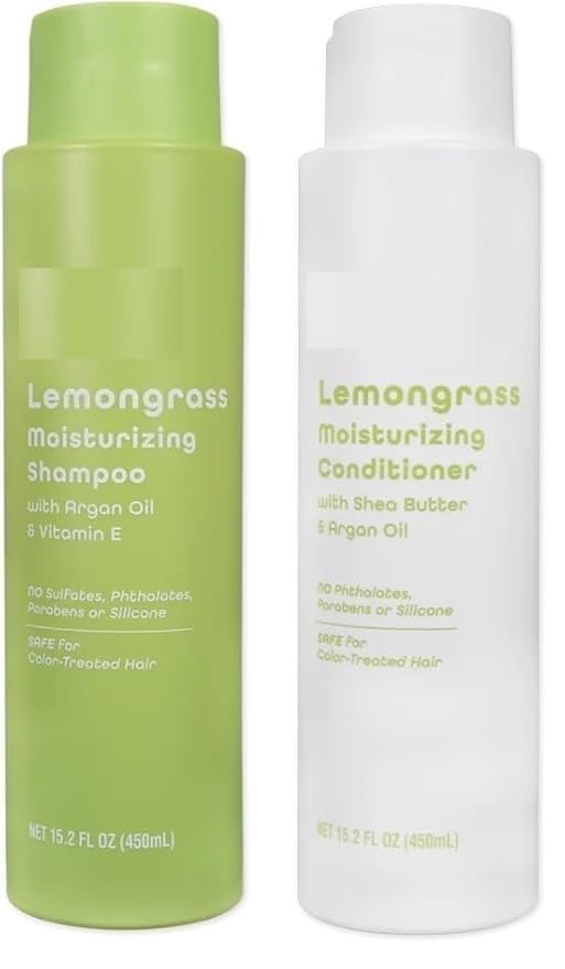 Lemongrass Moisturizing Shampoo with Argon Oil and Vitamin E & Conditioner with Shea Butter and Argan Oil 15.2fl oz/450 ml (Pack of 2)